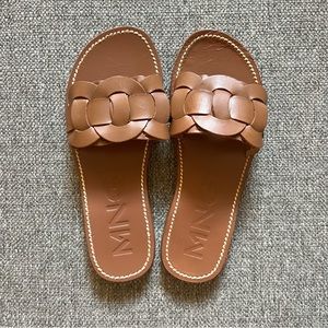 MANGO Leather Braided Sandals Brown Size 39